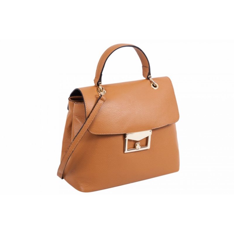 Bolso de piel tipo maleta con cierre de broche.