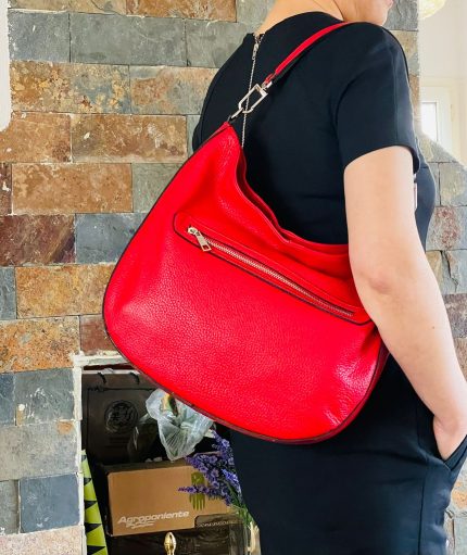 Bolso Hobo de Piel con Cremallera Delantera