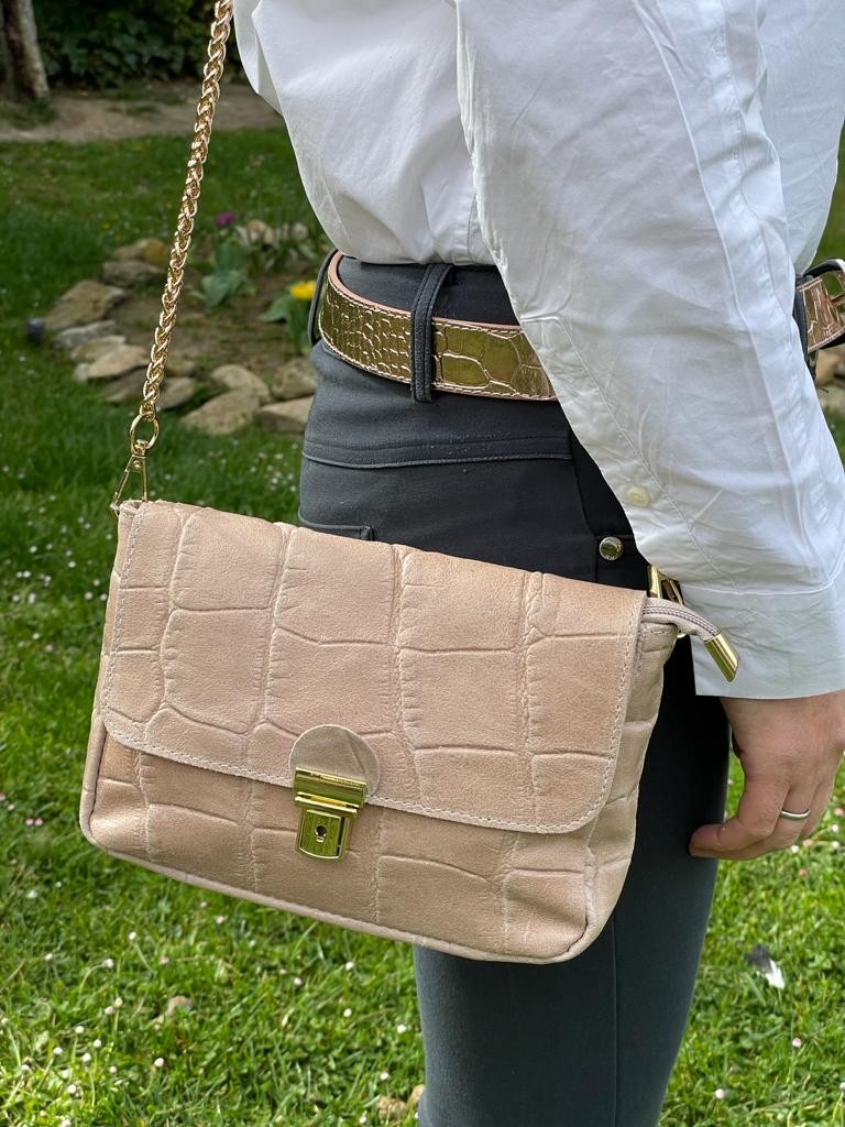 Bolso Bandolera de Piel Italiana con Diseño Coco y Asa Larga de Cadena Mujer Bolso Bandolera de Piel Italiana con Diseño Coco y Asa Larga de Cadena Mujer