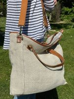 Bolso bandolera de lino y piel