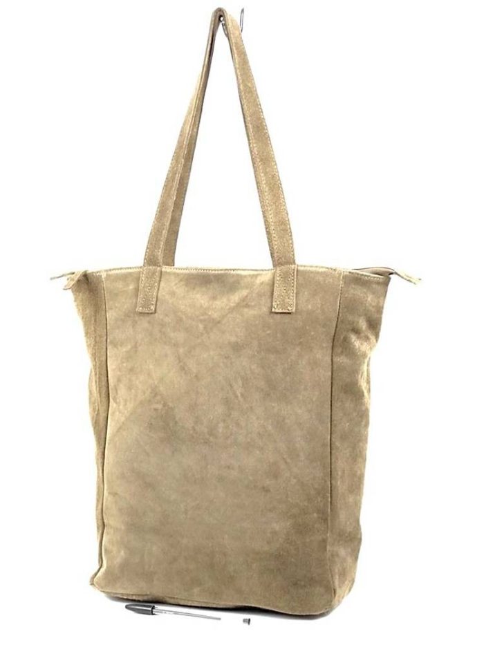 Bolso shopper de piel con acabado serraje
