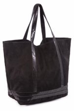 Bolso de piel con serraje y brillo estampado