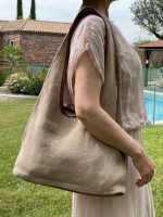 Bolso de lino con tres compartimentos