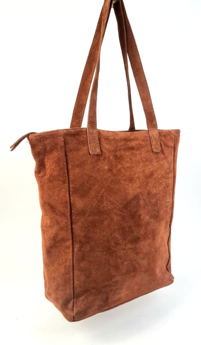 Bolso shopper de piel con acabado serraje