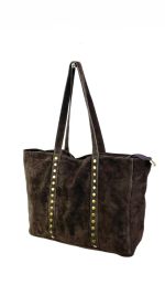 Bolso Shopper de Piel Serraje con Tachuelas y Asas Largas