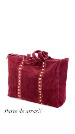 Bolso Shopper de Piel Serraje con Tachuelas y Asas Largas