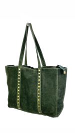 Bolso Shopper de Piel Serraje con Tachuelas y Asas Largas