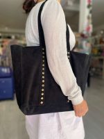 Bolso Shopper de Piel Serraje con Tachuelas y Asas Largas