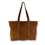 Bolso Shopper de Piel Serraje con Tachuelas y Asas Largas