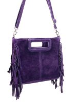 Bolso Bandolera de Piel de Serraje con Flecos Decorativos para Mujer