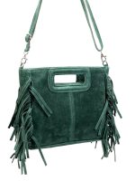 Bolso Bandolera de Piel de Serraje con Flecos Decorativos para Mujer