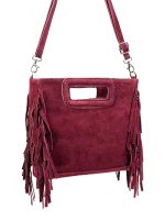 Bolso Bandolera de Piel de Serraje con Flecos Decorativos para Mujer