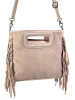 Bolso Bandolera de Piel de Serraje con Flecos Decorativos para Mujer