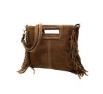 Bolso Bandolera de Piel de Serraje con Flecos Decorativos para Mujer