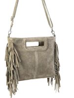 Bolso Bandolera de Piel de Serraje con Flecos Decorativos para Mujer