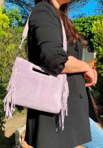 Bolso Bandolera de Piel de Serraje con Flecos Decorativos para Mujer