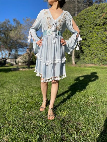 Vestido azul corto tipo bohemio