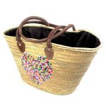 Cesta Paja Corazón con forro y asas de piel