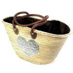 Cesta Paja Corazón con forro y asas de piel
