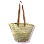 Amplia Cesta Paja con asas de piel, forro y gran capacidad