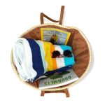 Amplia Cesta Paja con asas de piel, forro y gran capacidad